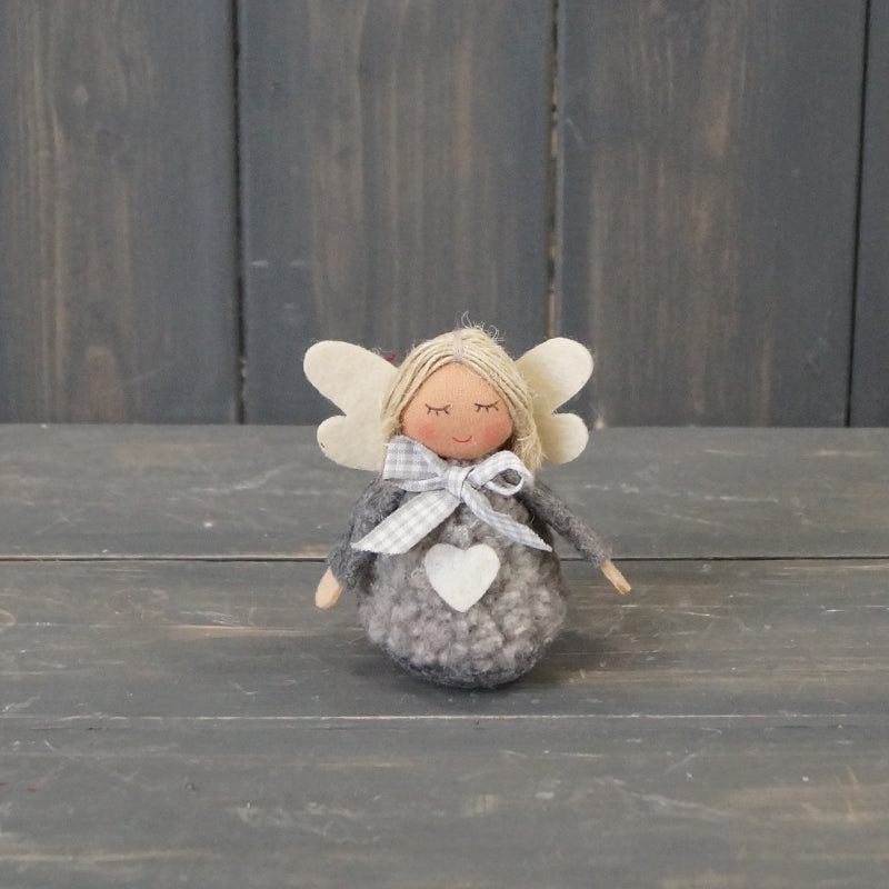 Grey Fabric Angel with Heart x 8cm