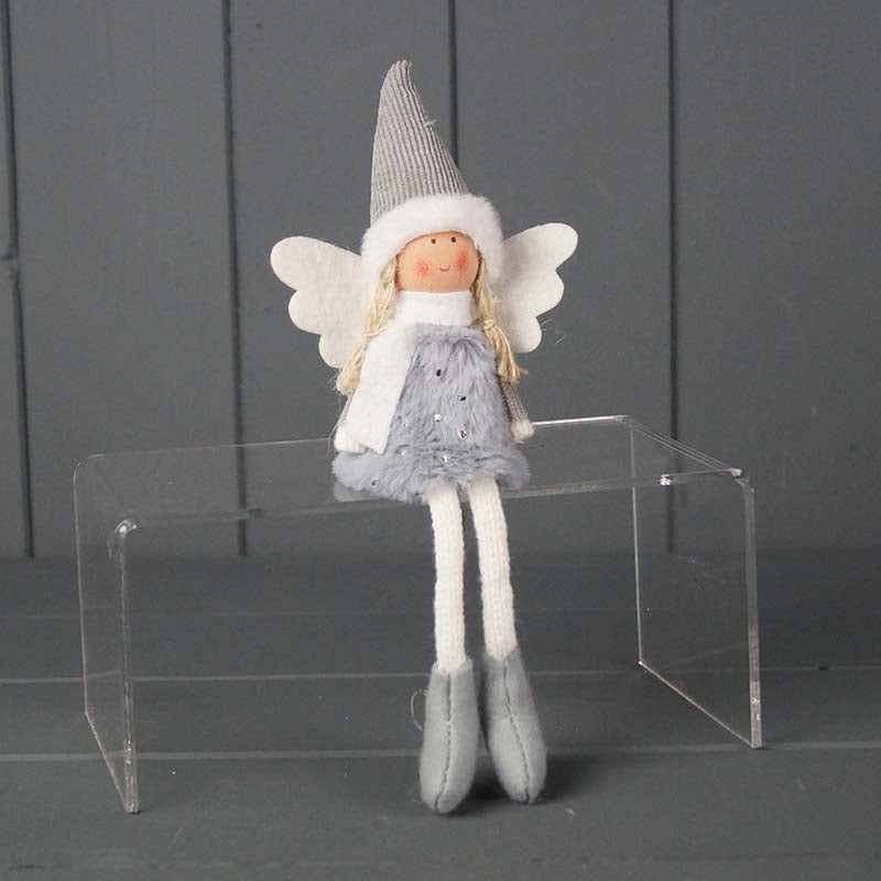Grey & White Sitting Fabric Angel x 16cm