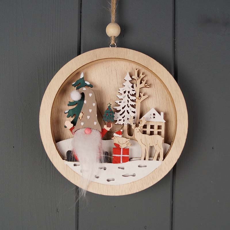 Nordic Wooden Hanging Scene x 13cm – Woodland Snow Gonk