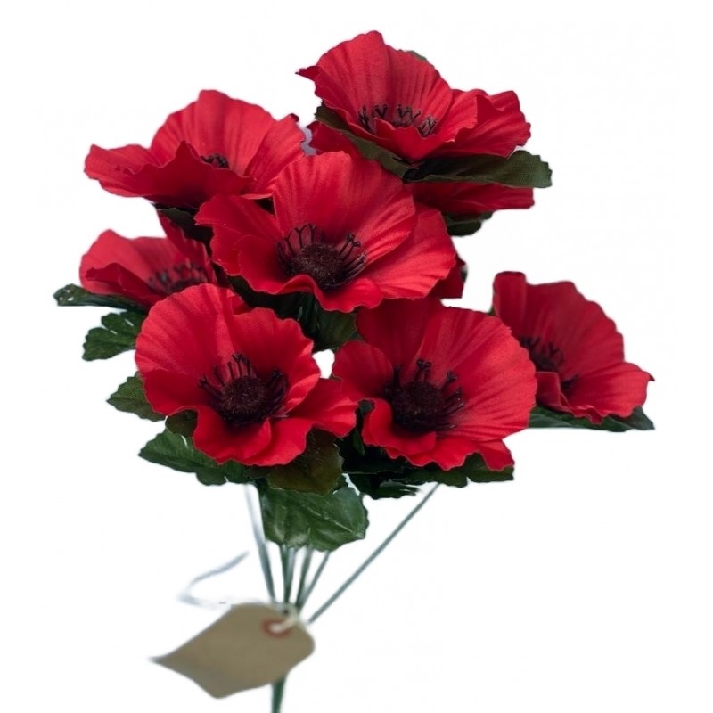 Red Poppy Bush x 40cm – 9 Head