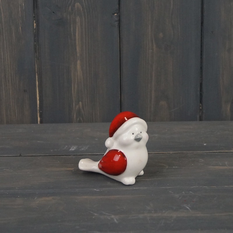 Red & White Ceramic Christmas Bird  x 6.8cm Robin Height