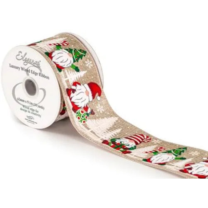 Wired Edge Natural Burlap Ribbon 63mm x 9.1m –  Christmas Tree Gonk
