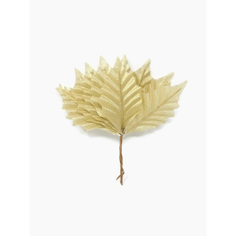 10 Leaf Mini Holly Spray x 14cm – Gold