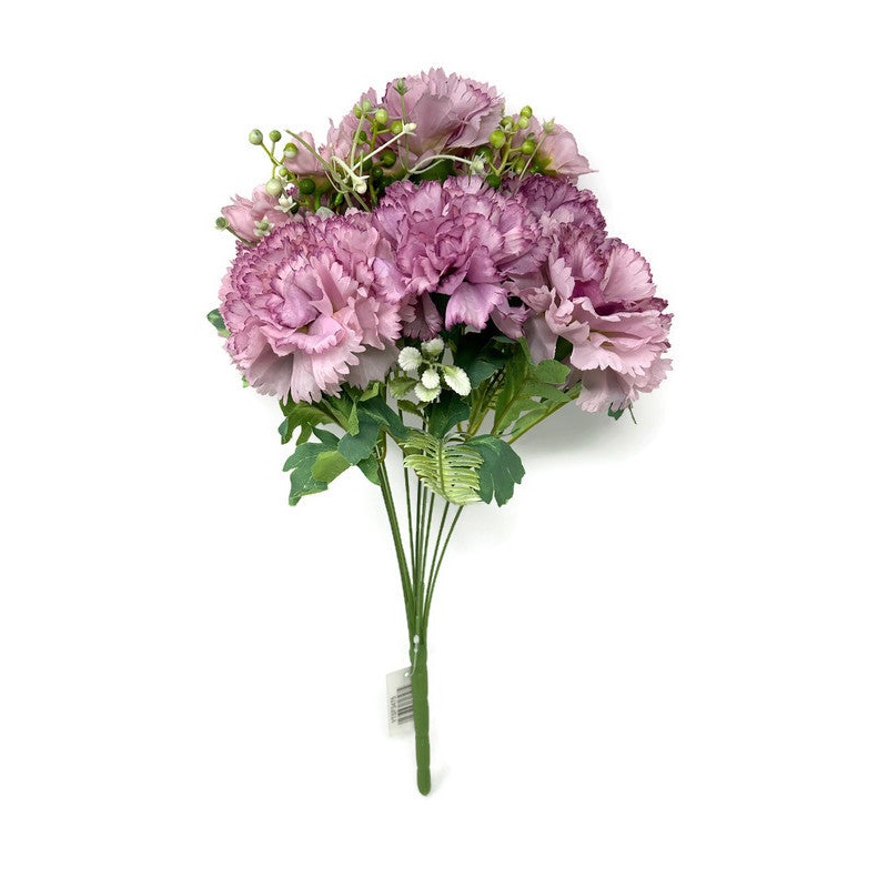 10 Stem Large Carnation & Mixed Foliage Flower Bush – Lilac