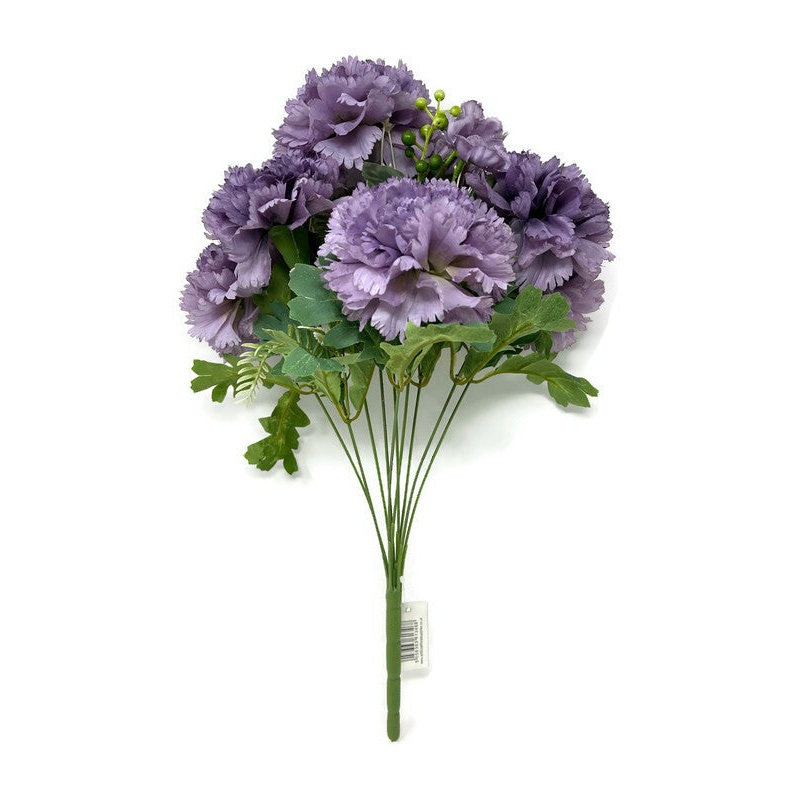 10 Stem Large Carnation & Mixed Foliage Flower Bush – Purple