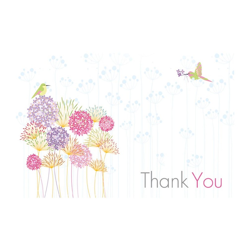 50 Florist Cards – Thank You – Multicoloured Alliums & Birds