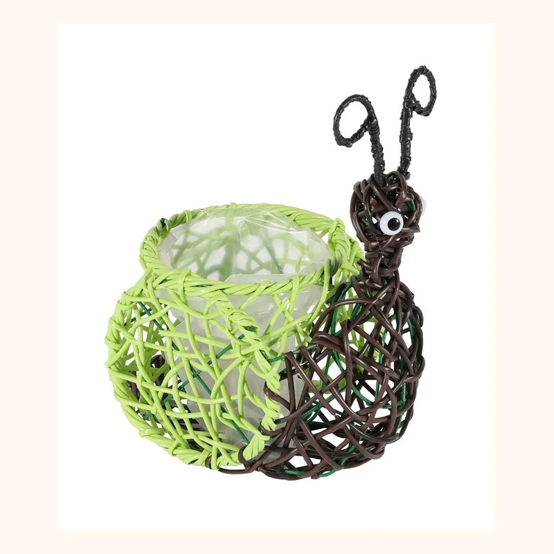 Green & Brown Wire Snail Planter – Lined