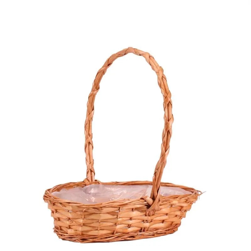 Lined Punt Golden Wicker Basket with Handle x 30cm