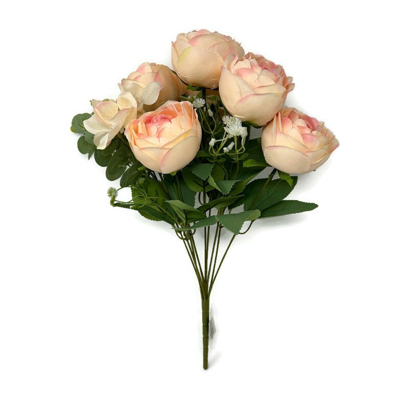 Peony Hydrangea & Eucalyptus Flower Bush x 42cm – Blush Pink