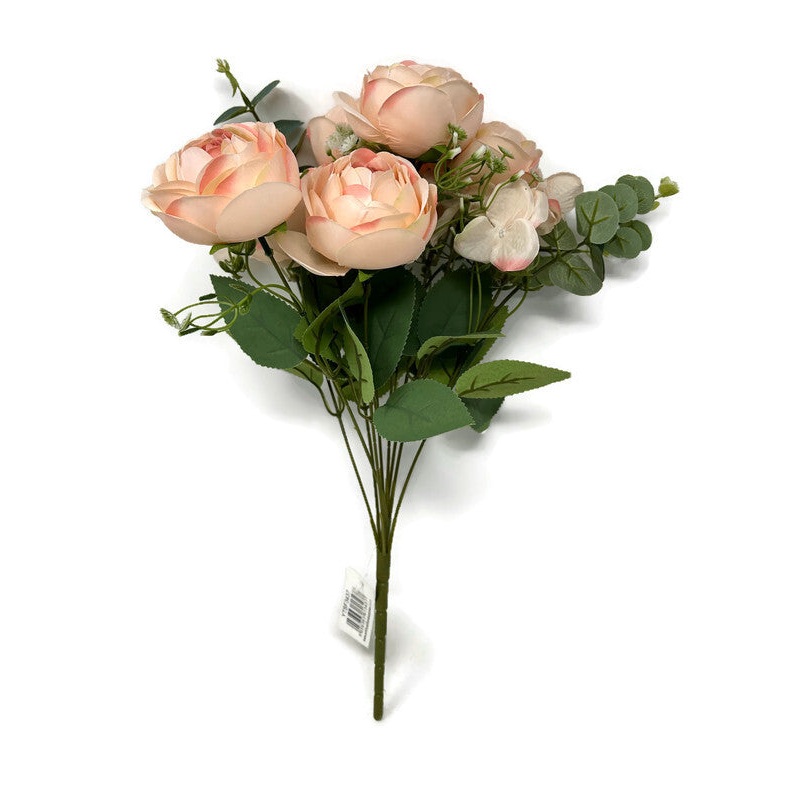 Peony Hydrangea & Eucalyptus Flower Bush x 42cm – Two Tone Pink