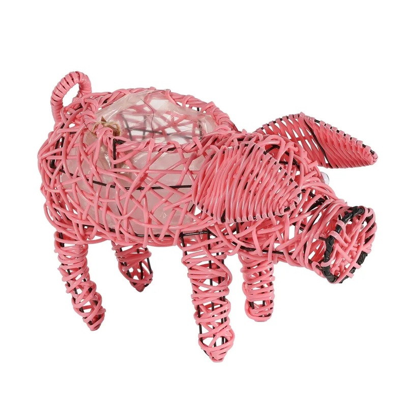 Pink & Black Wire Pig Planter – Lined