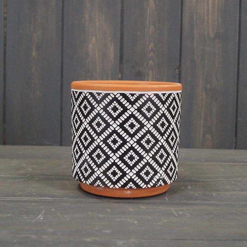 Terracotta Black Patterned Pot 12cm