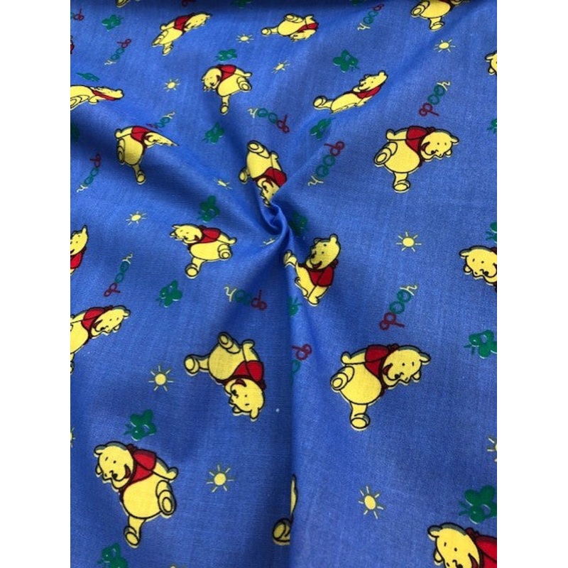 1 metre Polycotton Winnie the Pooh Fabric x 112cm / 44 – Blue