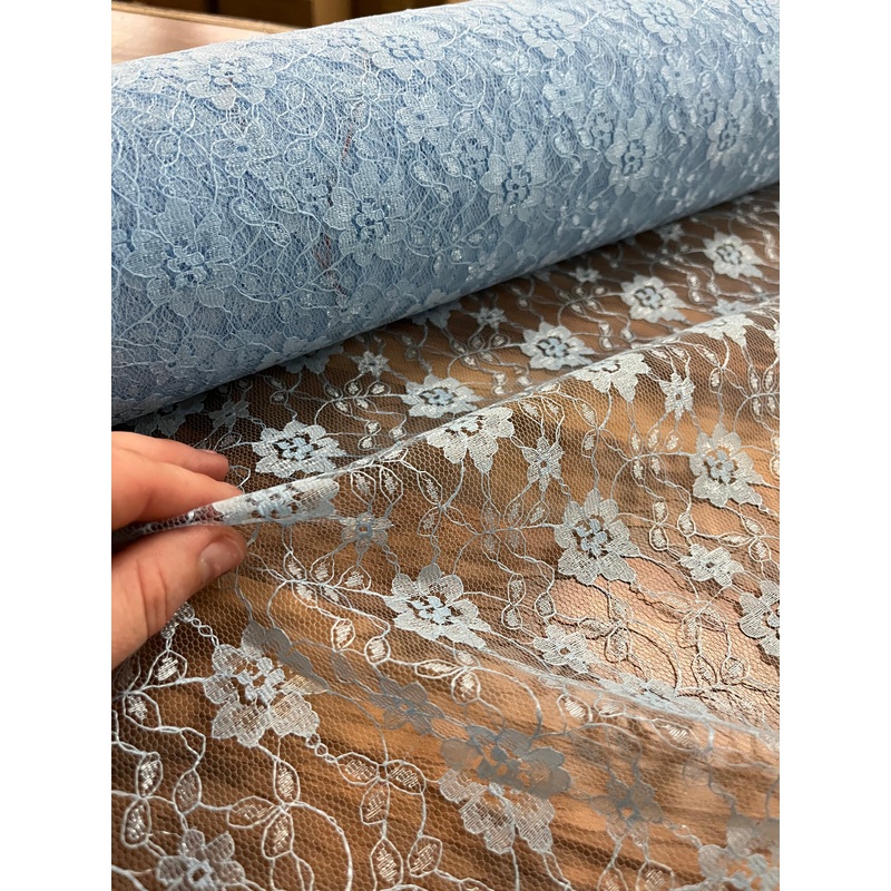 1m blue Flower Lace Fabric x 112cm/44 – 100% Polyester