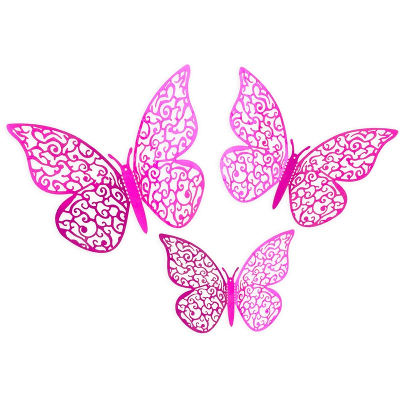 3D Adhesive Butterflies x 12 Fuchsia