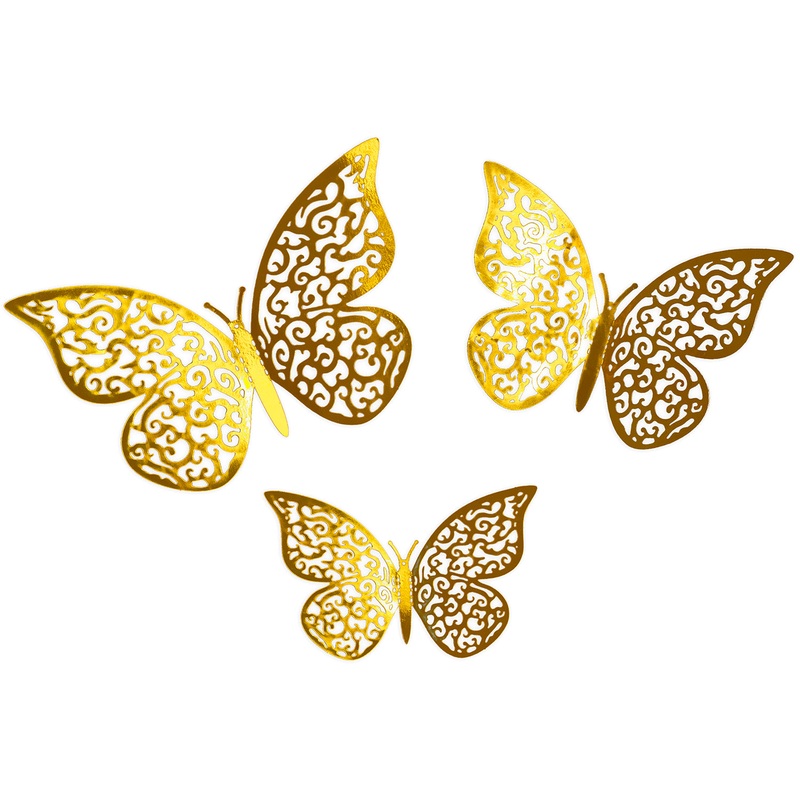 3D Adhesive Butterflies x 12 Gold