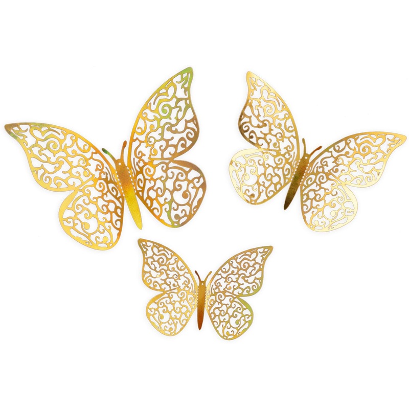 3D Adhesive Butterflies x 12 – Gold Iridescent