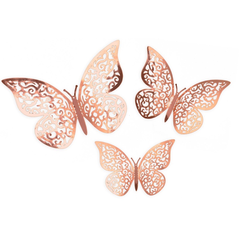 3D Adhesive Butterflies x 12 Rose Gold