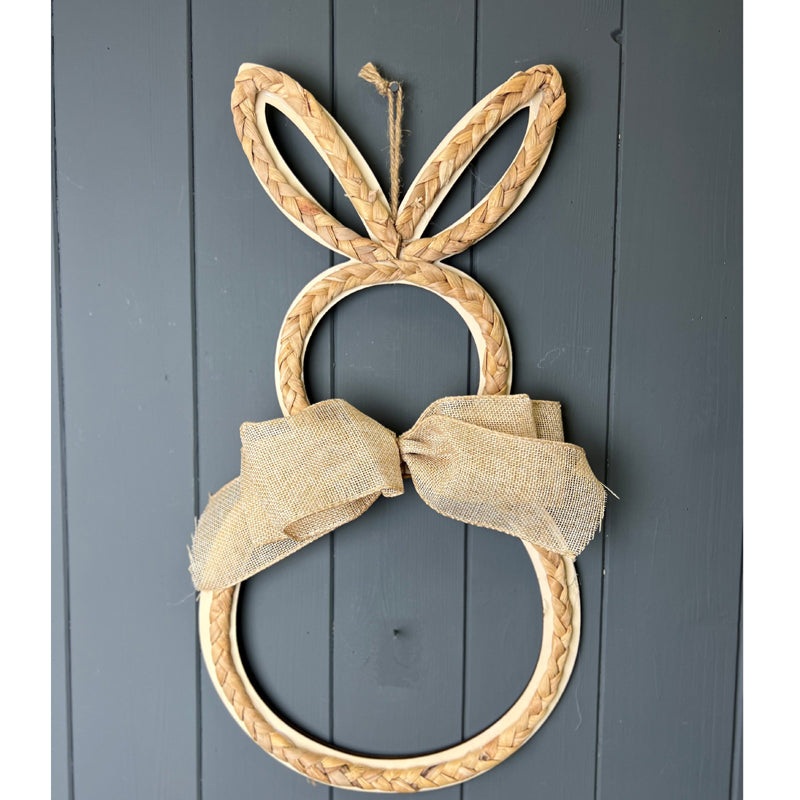 48cm Rabbit Shaped Wreath with Hessian Bow