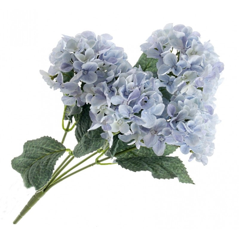 5 Head Artificial Hydrangea Flower Bush – Length 43cm – Light Blue