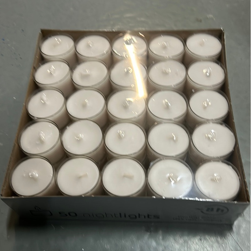 50 Clear Cup Tealights – 8 Hour Burn Time
