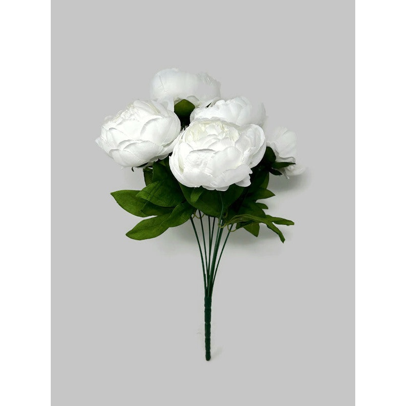 9 Head Pure White  Peony Flower Bush x 40cm