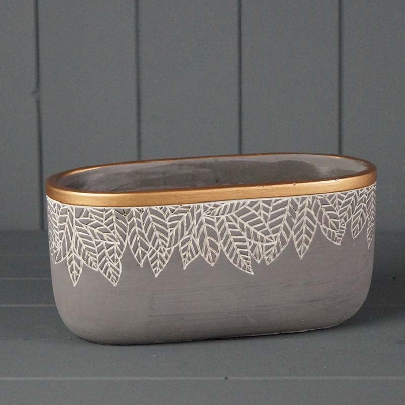 Leaf Cement Oval Pot – L23cm x H11cm