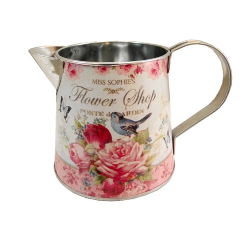 Metal Jug x 11.5cm –  Pink Vintage Flower Shop Print