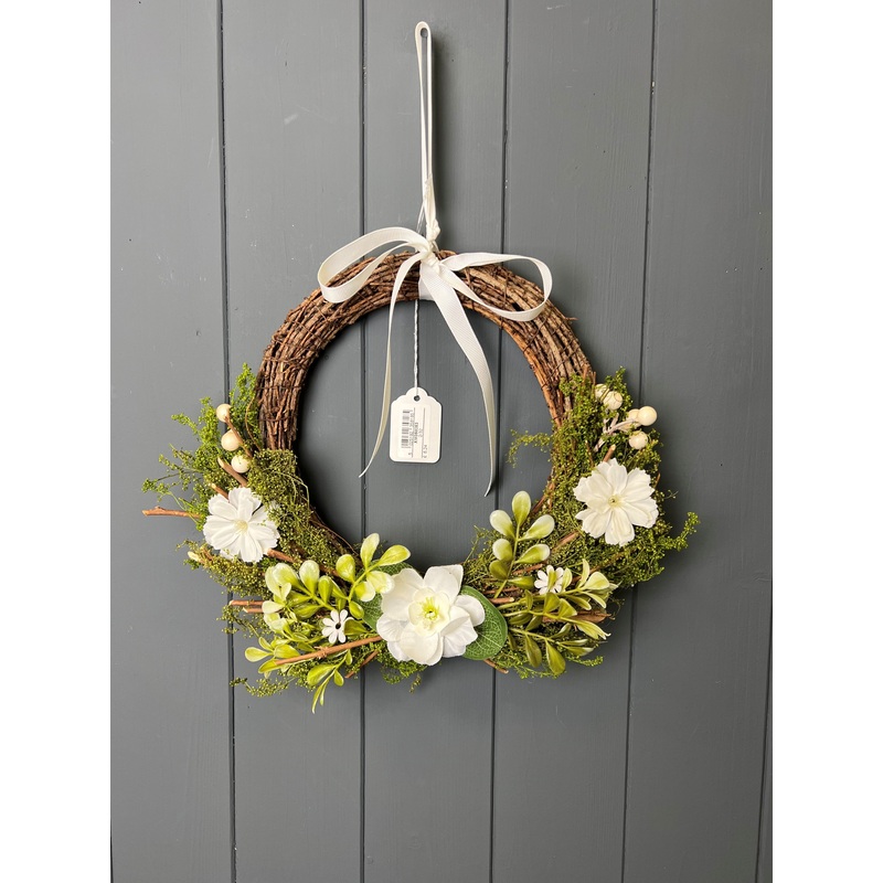 White Floral and Greenery Spring Wreath x 25cm