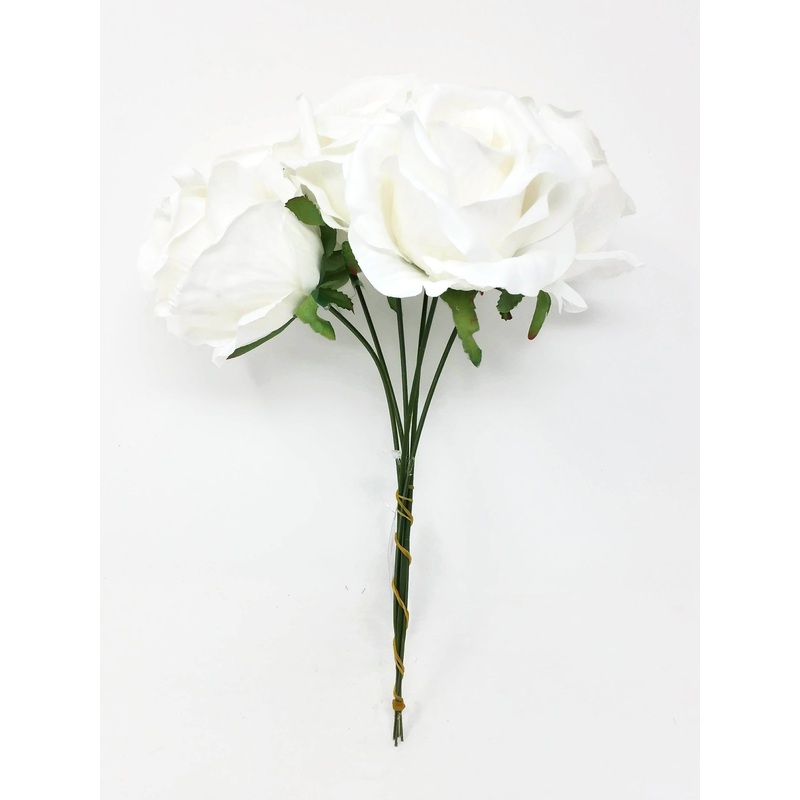 6 Wired Stem Rose Bundle x 27cm – Ivory