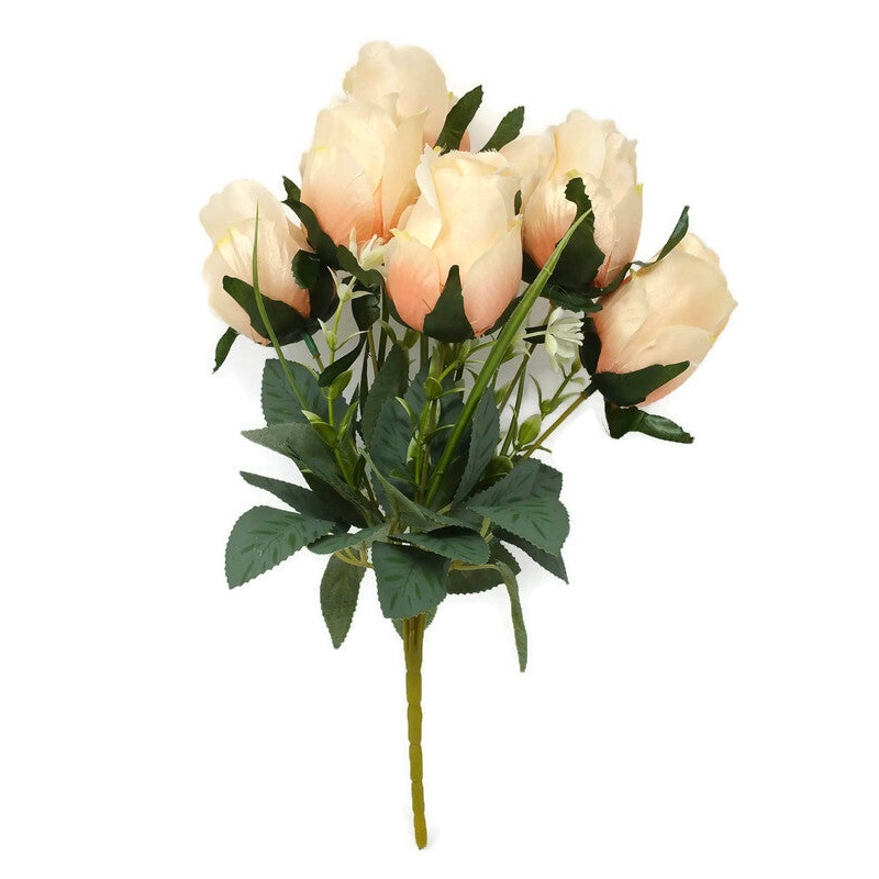 7 Stem Solid Centre Rose Bud Bundle x 32cm – Champagne Peach