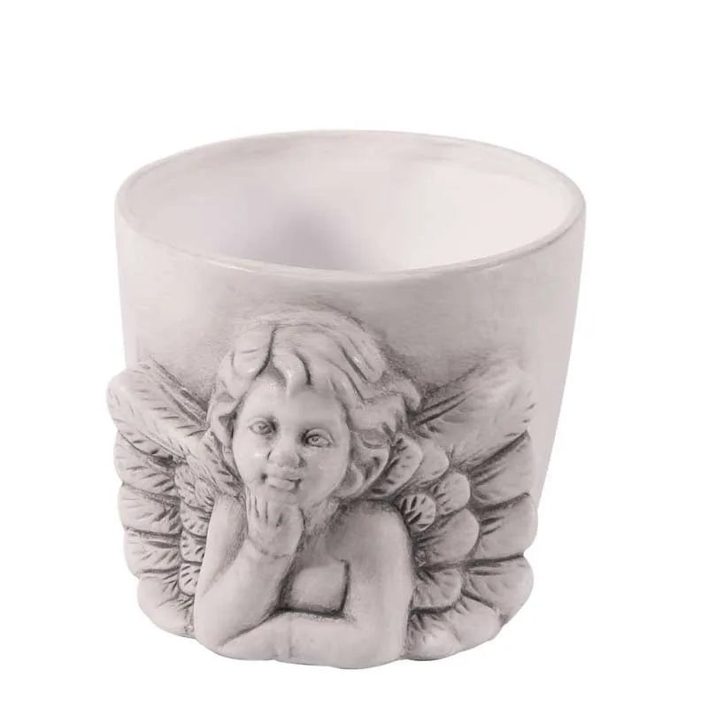 Grey Wash Ceramic Cherub Pot