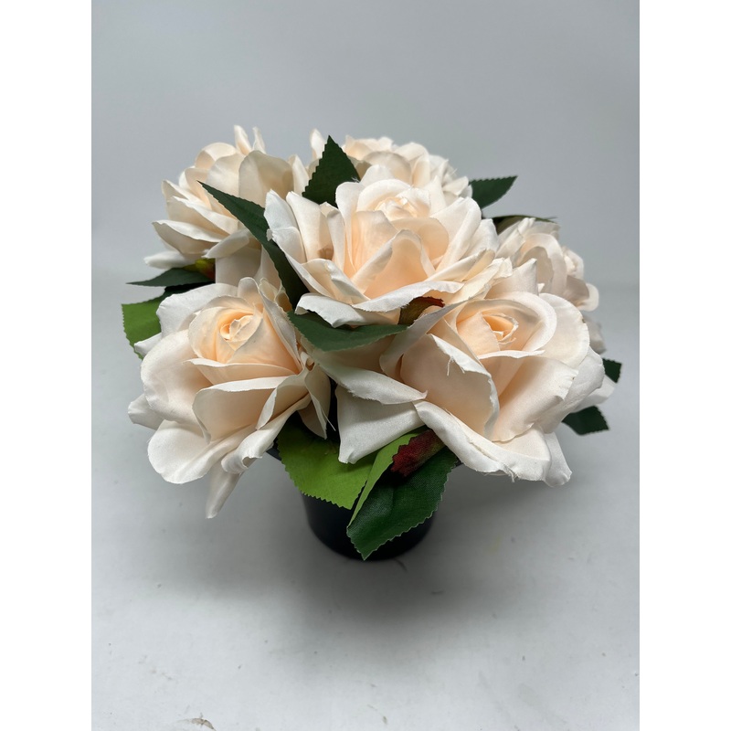 HANDMADE replacement pot with 7 Apricot roses