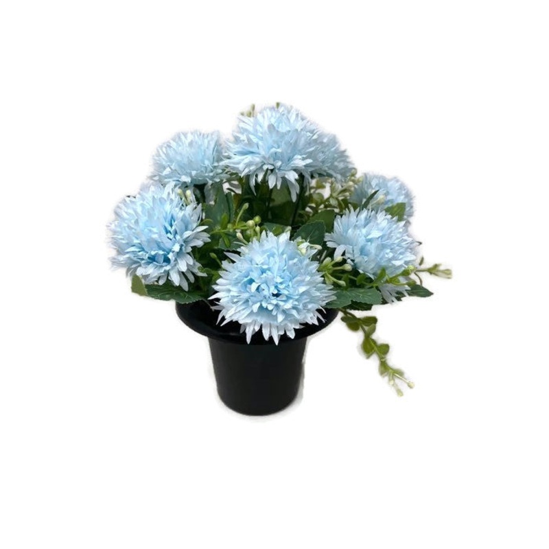 HANDMADE replacement pot with 9 blue chrysanthemum flowers