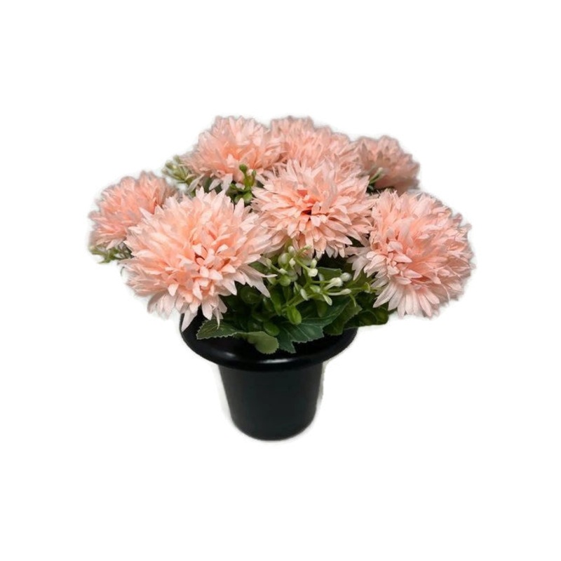 HANDMADE replacement pot with 9 pink chrysanthemum flowers