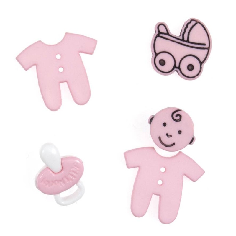 Novelty Craft Buttons, Baby – Pink, Pack of 5
