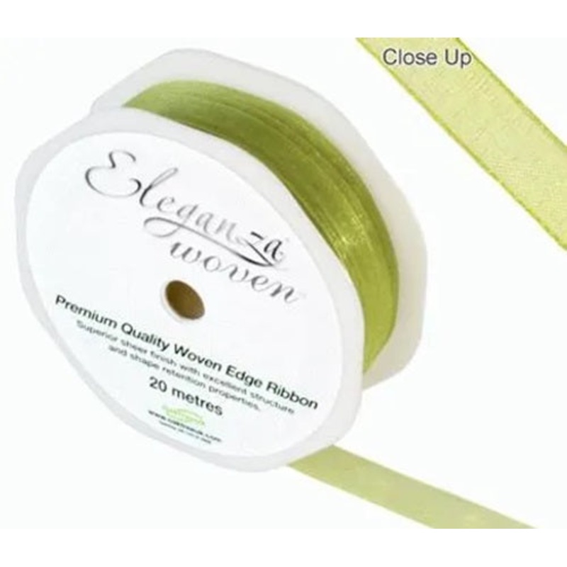Woven Edge Sheer Ribbon 10mm x 20m Pistachio No.27