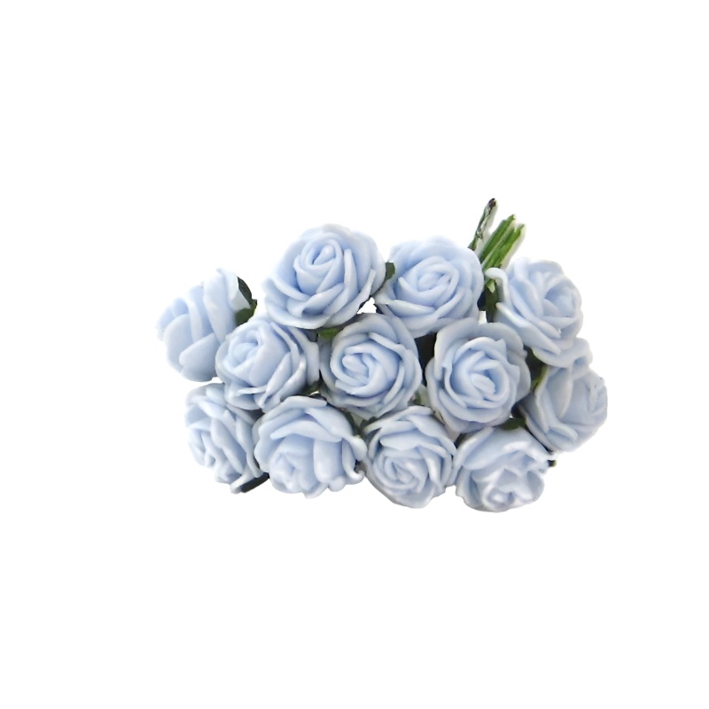 12 Miniature Foam Roses – Baby Blue
