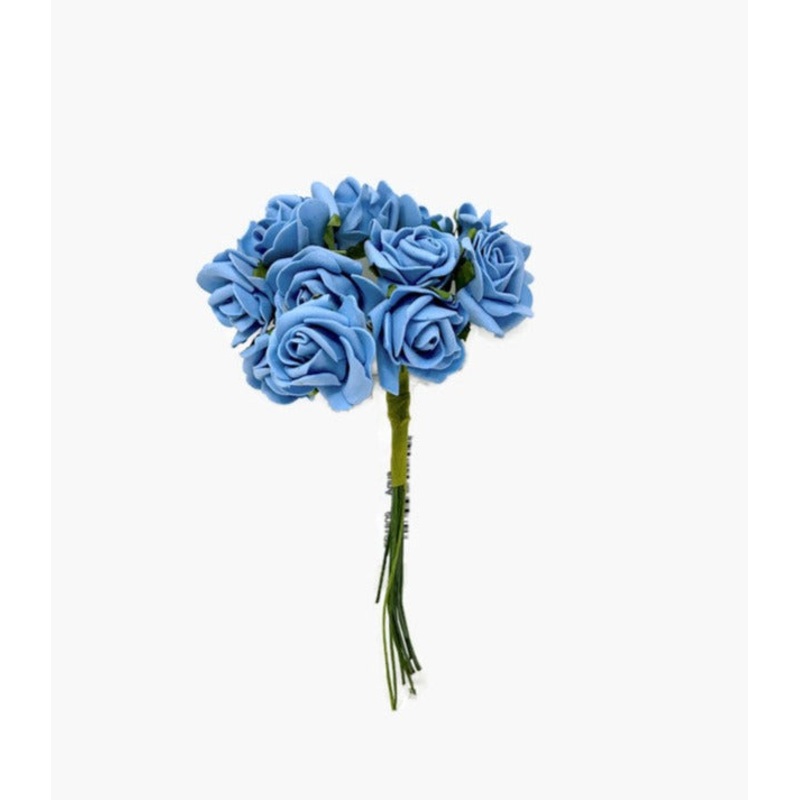 12 Miniature Foam Roses – Sky Blue