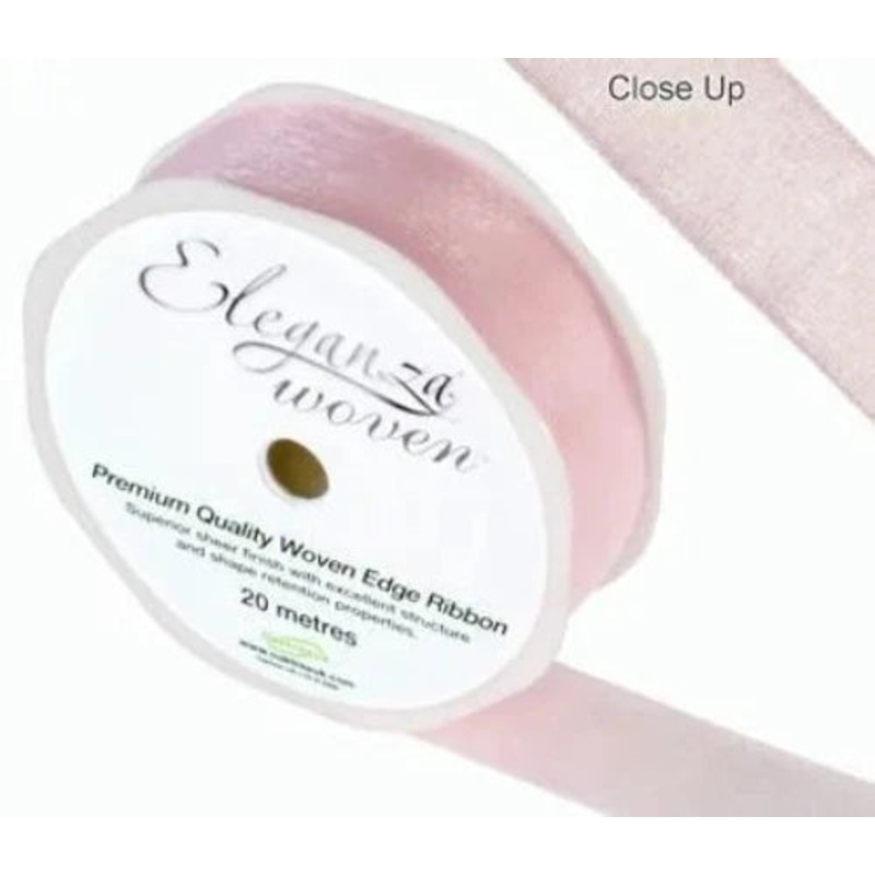 25mm Woven Edge Ribbon – Light Pink
