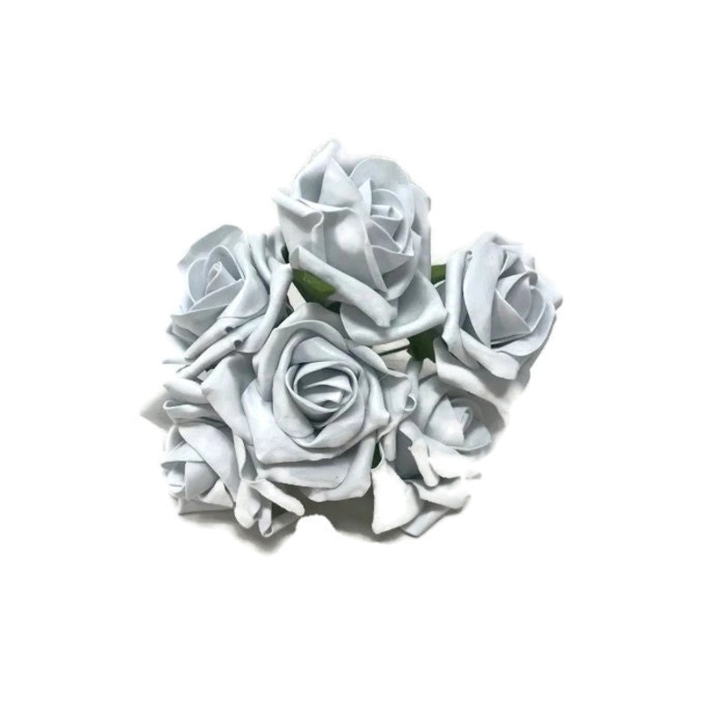 6 Head Foam Rose Bunch – Ice Blue