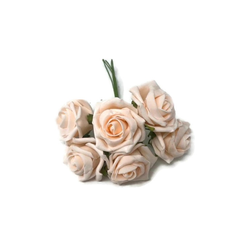 6 Head Foam Rose Bunch – Soft Apricot