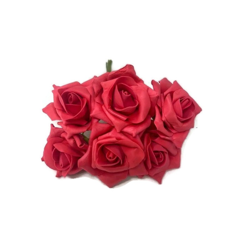 6 Head Foam Rose Bunch – Warm Red