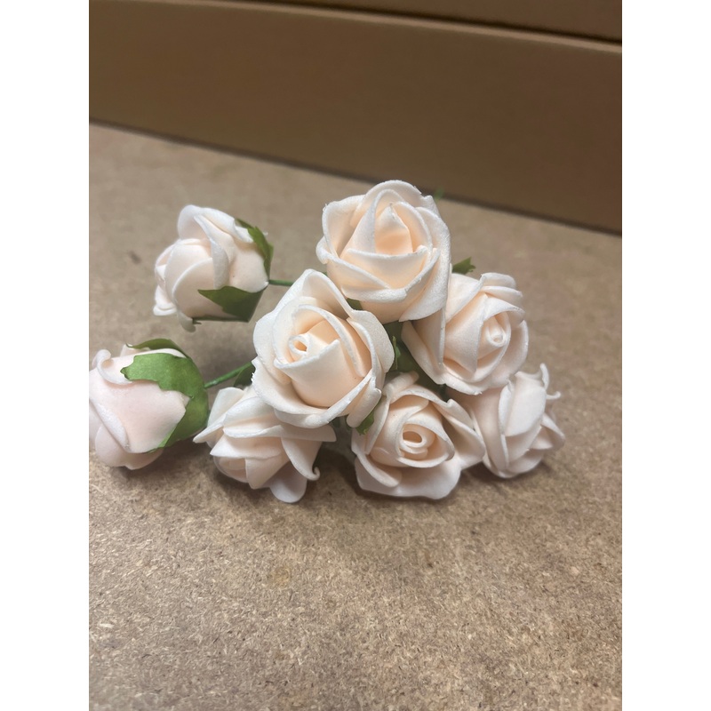 8 Head Foam Rose Bud Bunch – Soft apricot