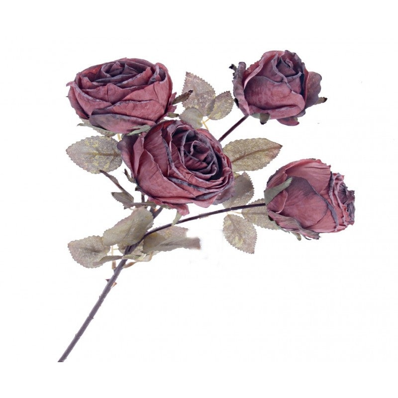 Artificial Dried-Style Rose Spray – Burgundy (4 heads, 54cm long)