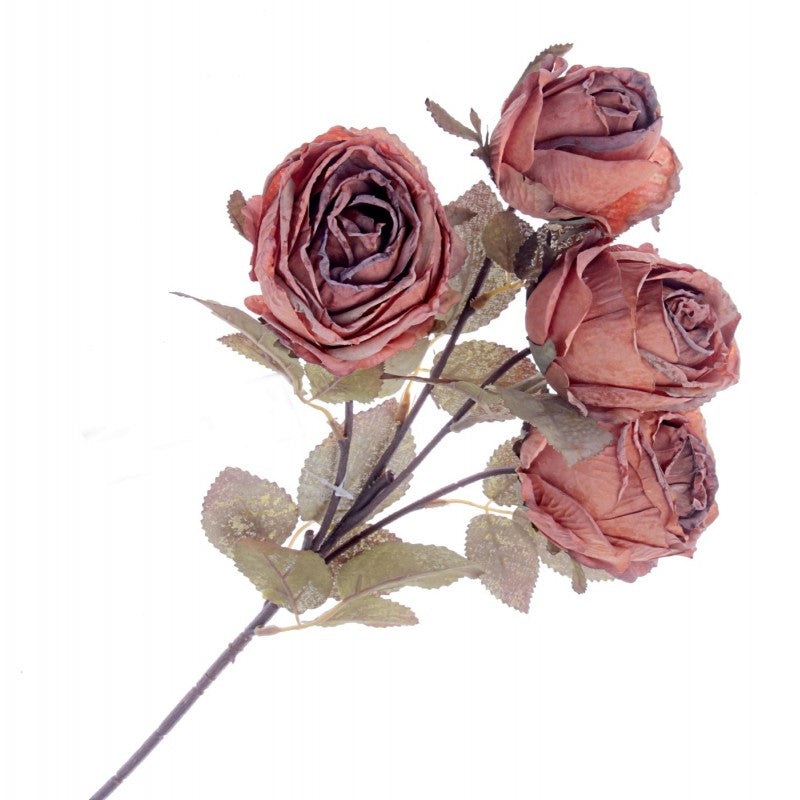 Artificial Dried-Style Rose Spray – Orange (4 heads, 54cm long)