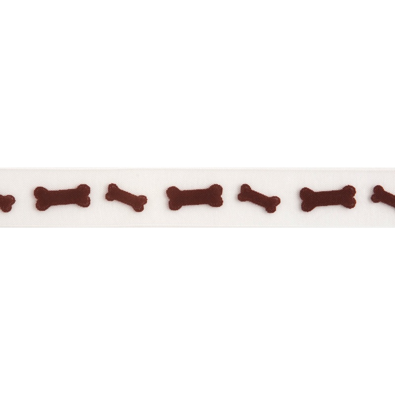 Brown On White Dog Bone 15mm x 3.5m Ribbon