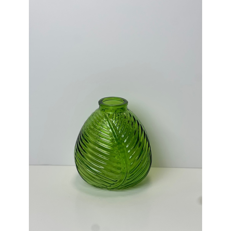 Leaf Glass Bottle x H13cm – Emerald Green