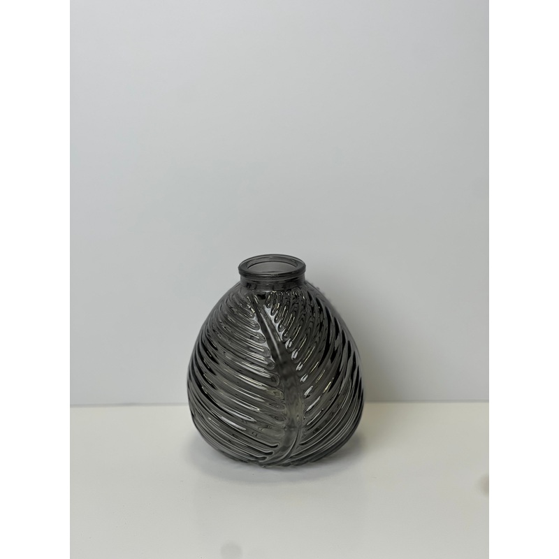 Leaf Glass Bottle x H13cm – Smokey Grey