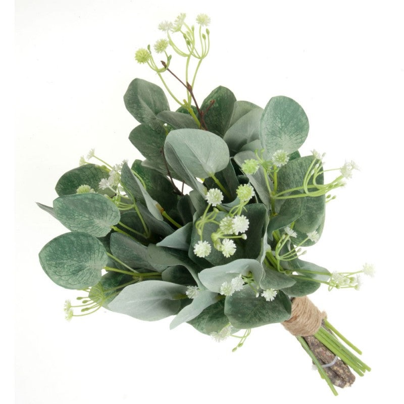 Mixed Foliage Bouquet with Eucalyptus and Gypsophila – Green – 36cm long